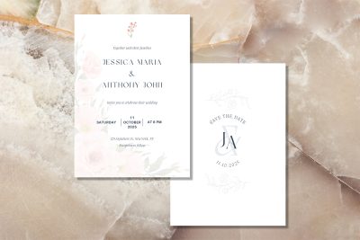 Save The Date Wedding Invitation Flower Canva Template